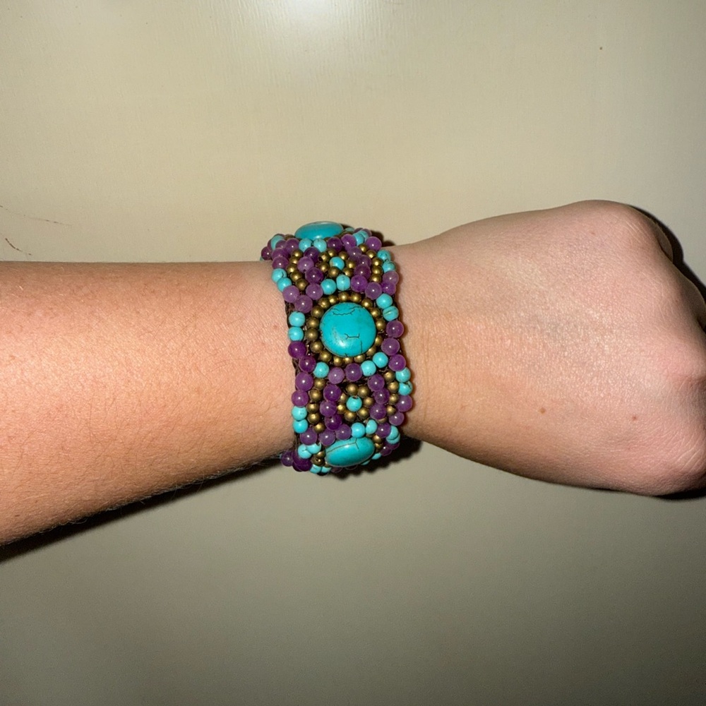 Purple and Turquoise Beaded Bracelet